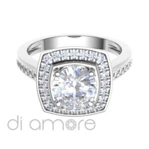 Pave Side And Halo cushion Diamond Engagement Ring