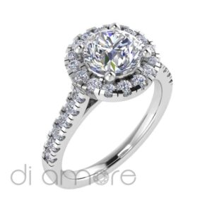 Castle Side And Halo Brilliant Diamond Engagement Ring