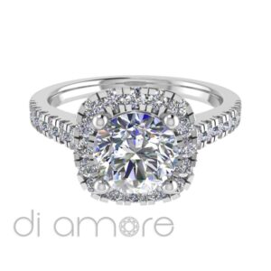 Castle Side Halo Cushion Diamond Engagement Ring