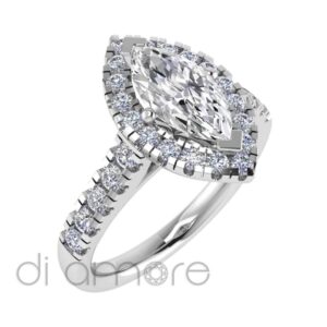 Castle Side Halo Marquise Diamond Engagement Ring