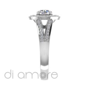 Pave Split Shank Halo Brilliant Diamond Engagement Ring