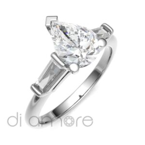 Baguette Side PearShape Diamond Engagement Ring