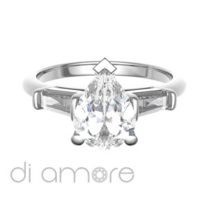 Baguette Side PearShape Diamond Engagement Ring