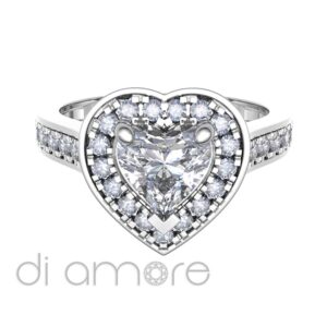 Pave Side And Halo Heartshape Diamond Engagement Ring