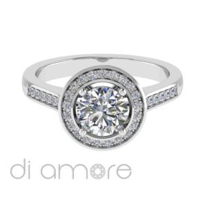 Pave Side And Halo Brilliant Diamond Engagement Ring