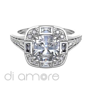 Brilliant And Baguette Side Halo Cushion Diamond Engagement Ring
