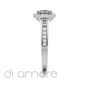 Brilliant And Baguette Side Halo Cushion Diamond Engagement Ring