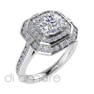 Pave Side Double Hallo Brilliant Diamond Engagement Ring