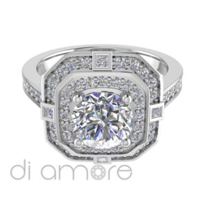 Pave Side Double Hallo Brilliant Diamond Engagement Ring