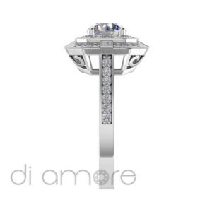 Pave Side Double Hallo Brilliant Diamond Engagement Ring