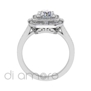 Pave Side Double Hallo Brilliant Diamond Engagement Ring