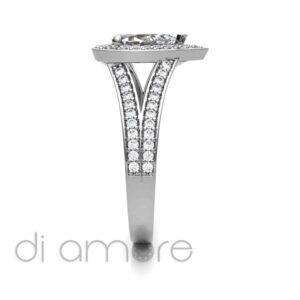 Pave Split Shank Halo Pearshape Diamond Engagement Ring