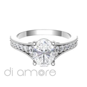 Mill Grain Side Oval Diamond Engagement Ring