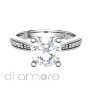 Pave Tapered Side 4Prong Brilliant Diamond Engagement Ring