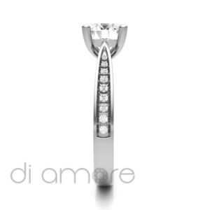 Pave Tapered Side 4Prong Brilliant Diamond Engagement Ring