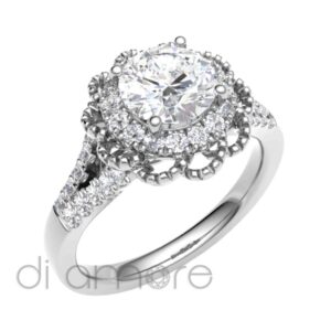 Split Shank Halo And Flower Brilliant Diamond Engagement Ring