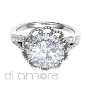 Split Shank Halo And Flower Brilliant Diamond Engagement Ring