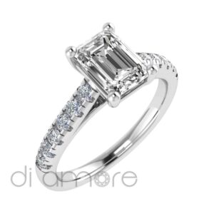 Castle Side Emerald Diamond Engagement Ring