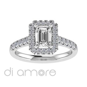 Castle Side And Halo Emerald Diamond Engagement Ring