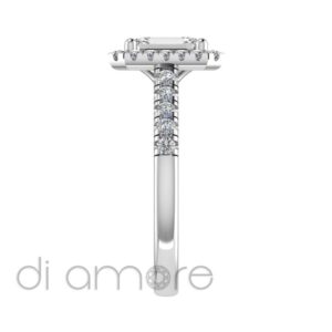 Castle Side And Halo Emerald Diamond Engagement Ring