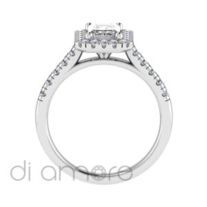 Castle Side And Halo Emerald Diamond Engagement Ring