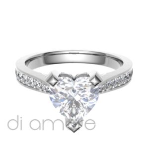 Pave Side Heart Diamond Engagement Ring