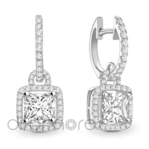 Drop Halo Cushion Diamond Earrings