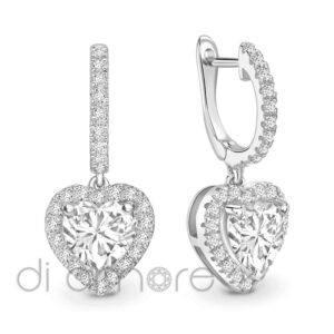 Drop Halo Heart Diamond Earrings