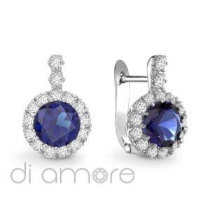 Drop Halo Brilliant Sapphire Diamond Earrings